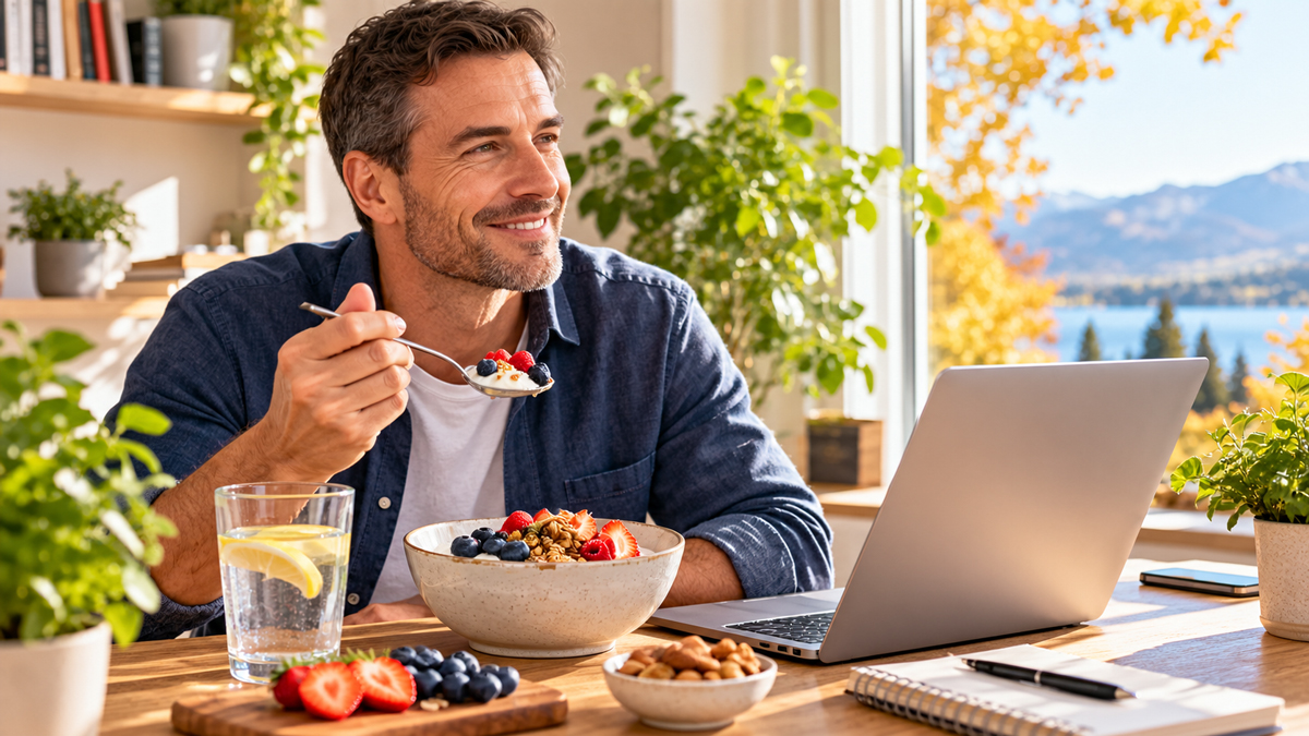 Gesundes Frühstück und ausgewogene Ernährung im modernen Homeoffice